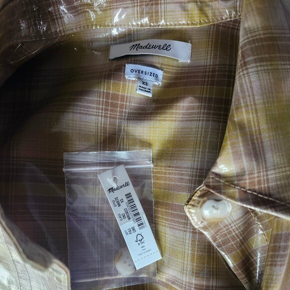 Madewell NWT Laminated Superoversized Shirt-Jacket in Yarn-Dyed Plaid, Size XS - Picture 8 of 8